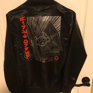 Star Wars Boy's Black Satin Jacket Tie Fighter Full Zip Bomber Size Large